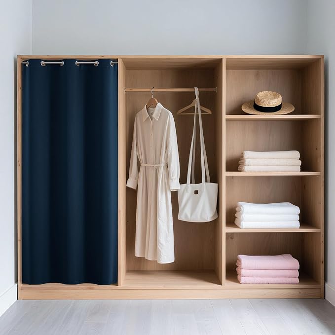 Joydeco Door Curtain Blackout Curtains for Doorway Privacy Closet Drapes | Room Divider Curtains for Bedroom Living Room, Sliding Door Curtains for Open Closet (Navy Blue, 32Wx80L, 1 Panel)