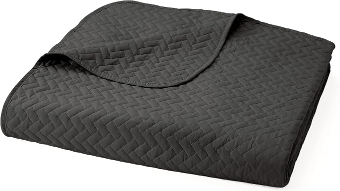 Merit Linens Classic Quilt Coverlet Soft Set in Herringbone Stitching - Full/Queen Gray