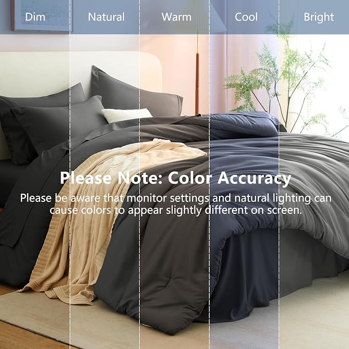 Oversized Queen Comforter Set Dark Grey, 7 Pieces Bed in a Bag | OEKO-TEX Certified, All-Season, Bedroom, 240GSM Down Alternative Comforter, Flat & Fitted Sheets, 2 Pillowcases & 2 Shams