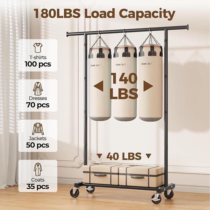 HYSEYY Clothes Rack, Clothing Rack for Hanging Clothes, Rolling Garment Rack Sturdy Coat Rack Portable Wardrobe Rack Metal Closet Rack for Bedroom Laundry Living Room, Black