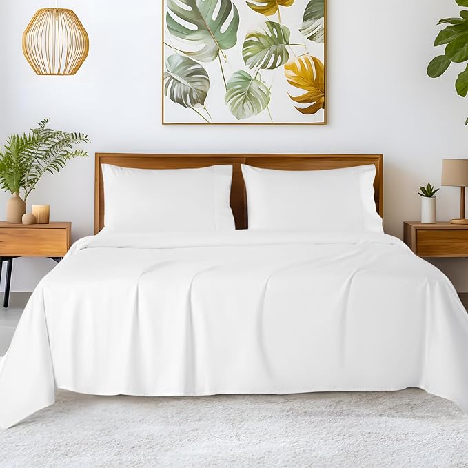 SONORO KATE 100% Egyptian Cotton Sheets,1200 Series,Full Size | Soft Breathable & Cooling LuxuryHotel Cotton,Sateen Weave for Soft Feel,Fits Upto 16" Mattress,4PC,White