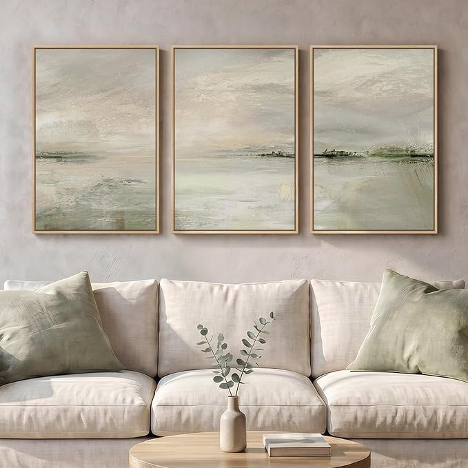 Framed Sage Green Abstract Landscape Wall Art for Bedroom, 3 Piece 16x24 In | Minimalist nature pictures, Canvas prints, Wood frame, Modern wall paintings, Wall decor for living room dining room hallway