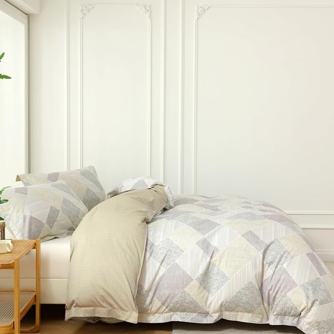 OAITE Queen Floral Pattern Duvet Cover Set Unique Design 3pcs 100% Cotton | Exquisite Stitched Hem, Breathable,Soft,Hidden Zipper,8 Corner Ties,Easy Care for All Season