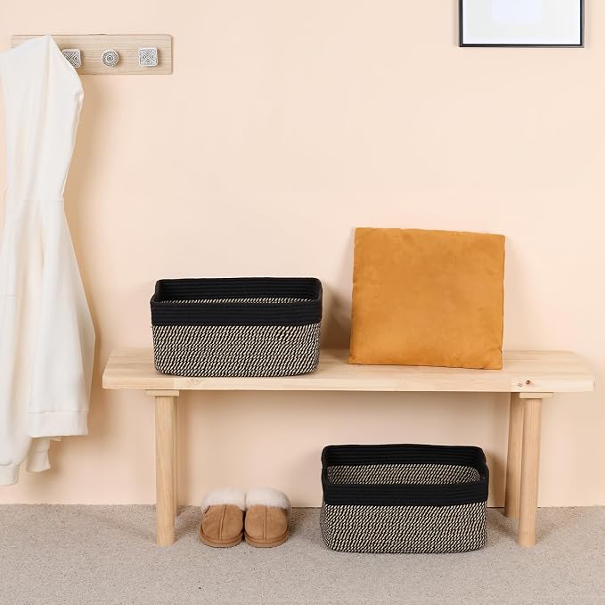 MiniArk Large Storage Baskets for Shelves, 17 x 13 x 7.5” Closet Organizers Bins for Clothes Blanket Towels, Baby Nursery, Toy Baskets Box, Woven Rope Baskets, 2 Packs Woven Brown