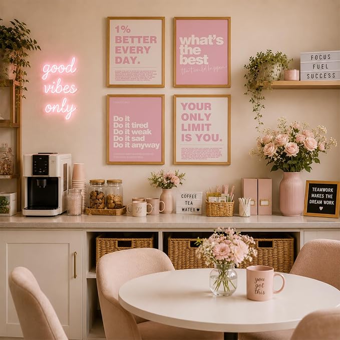 DSHFG Pink Motivational Inspirational Office Wall Art Decor Prints 4Pcs | Pink Office Motivational Wall Decor Trendy Retro Positive Affirmations Quotes Wall Decor Posters, 8x10 Unframed