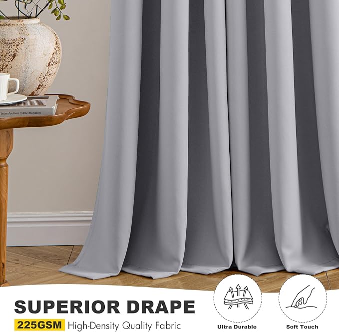 MIULEE Blackout Curtains for Bedroom 2 Panels 40 x 63 Inch Long Light Grey | Thermal Insulated, Living Room Darkening Grommet Drapes, Noise Reducing, Light Blocking Window Treatments