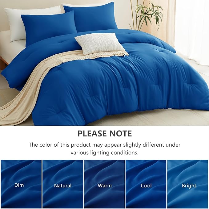 King Comforter Set, 3 Pieces Down Alternative Bedding, Classic Blue | 270 GSM All Season Comforter with 4 Corner Ties for Use as a Duvet Insert, OEKO-TEX Certified, 2 Pillowcases, 102 x 90 in