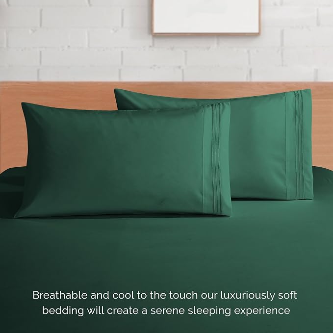 Elegant Comfort Luxury 1500 Premium Hotel Quality Microfiber 4-Piece Sheet Set - Wrinkle Resistant, All Around Elastic Fitted Sheet, Deep Pocket up to 16", King Hunter Green