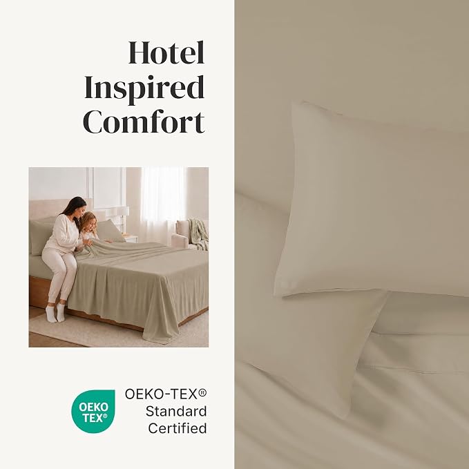Modern Threads Soft Microfiber Solid Sheets - Luxurious Microfiber Bed Sheets - Includes Flat Sheet, Fitted Sheet with Deep Pockets, & Pillowcases Taupe Twin