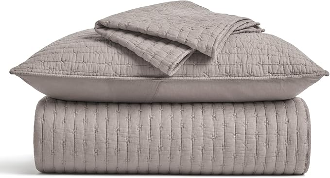 100% Cotton Cross Stitch 3-Piece Quilt Set, King, Taupe | 100% Cotton, Elegant Cross Stitch, Soft & Breathable, Prewashed Softness, Oversized Design, OEKO-TEX® Certified