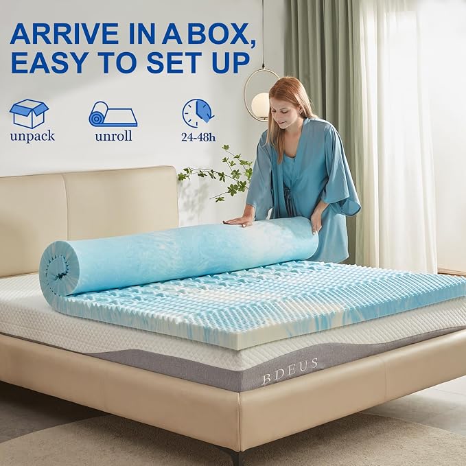 SINWEEK 3 Inch Mattress Topper 5-Zone Memory Foam Mattress Topper Pressure Relieve Soft Mattress Pad, CertiPUR-US Certified, Queen Size Blue