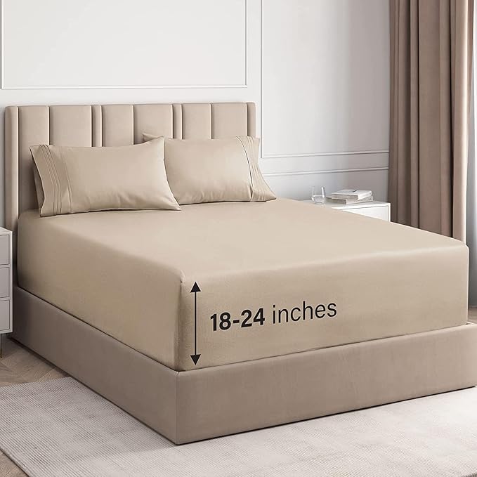Extra Deep Twin Sheet Set - 4 Piece Breathable and Cooling Sheets - Cream | Hotel Luxury Bed Sheets Set, Easy & Secure Fit, Ultra-Soft, Wrinkle & Fade Free, Comfy Sheets Set with Extra Deep Pockets
