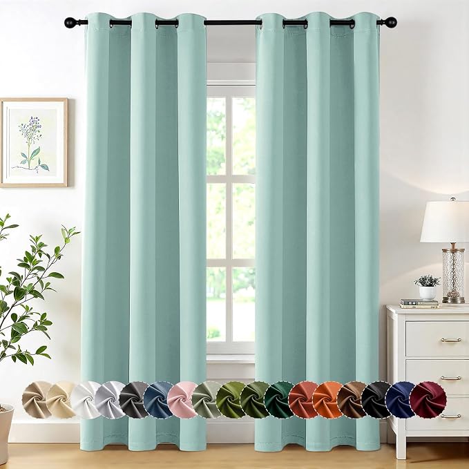 MIULEE Blackout Curtains for Bedroom 2 Panels 40 x 84 Inch Long Aqua | Thermal Insulated, Living Room Darkening Grommet Drapes, Noise Reducing, Light Blocking Window Treatments