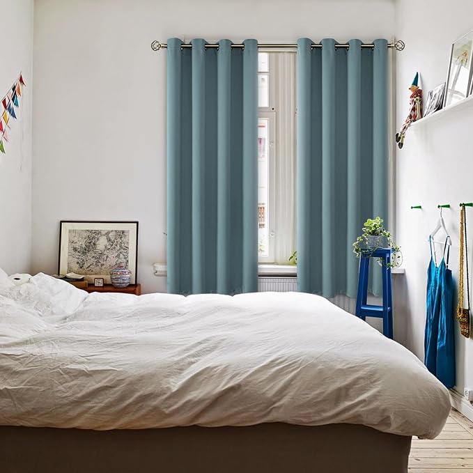 BGment Stone Blue Blackout Curtains for Bedroom 63 Inch Long - 2 Panels | Grommet Top, Black Out, Room Darkening, Sunblock, Thermal Insulated, Window Drapes for Kids Boys Room, 52x63 Inch