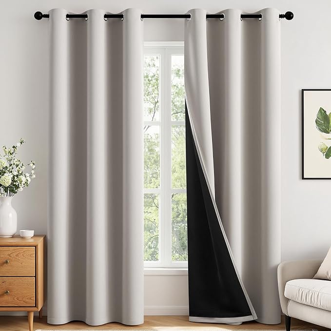 MIULEE Stone 100% Blackout Curtains for Bedroom 40x84 Inch Long 2 Panels | 2 Thick Layers Thermal Insulated Window Curtains with Black Liner, Noise Reducing Grommet, Drapes for Living Room, 2 Panels