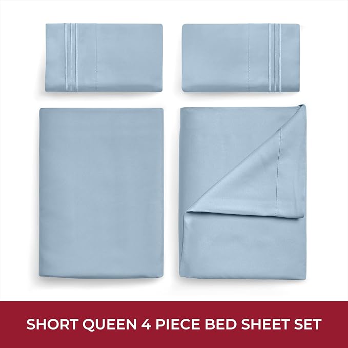 Mellanni Iconic 4-PC, Ultra Soft Sheet Set (RV/Short Queen, Blue Hydrangea) | 10M+ Sleepers. Lab-tested: Sleeps Cool, Stays Bright, Strong, Smooth. Good Housekeeping Best Bedding, 7 yrs running.