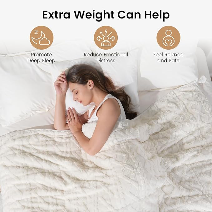 Drewin 20lbs Weighted Blanket Queen Size for Adults,Cream White,60" x 80" | Stress Relief & Promotes Sleep,Cozy Heavy Throw Blankets,Soft Jacquard Sherpa with Glass Beads,Machine Washable