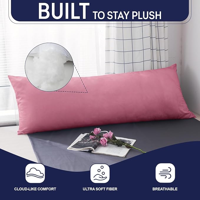 DOWNCOOL Large Body Pillow Insert- Breathable Full Body Pillow for Side Sleeper - Soft Long Bed Pillow for Adults - 20 x 54 inch (Pink)