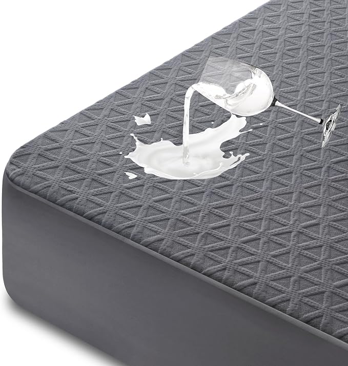 Premium Waterproof Mattress Protector Queen Size, Noiseless Deep Pocket | Breathable Bed Cover 3D Air Fabric Cooling Mattress Pad, Soft Washable, Fits 8"-21" Mattress, Viscose Made from Bamboo, Gray