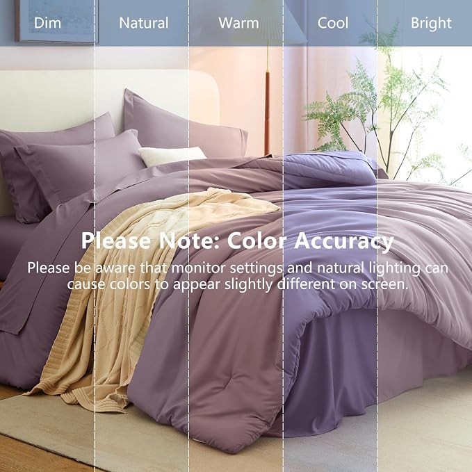 Twin XL Comforter Dusty Purple, 5 Pieces Bed in a Bag | College Dorm Essentials, OEKO-TEX Certified, 240GSM Down Alternative Comforter, Flat & Fitted Sheets, Pillowcase & Sham