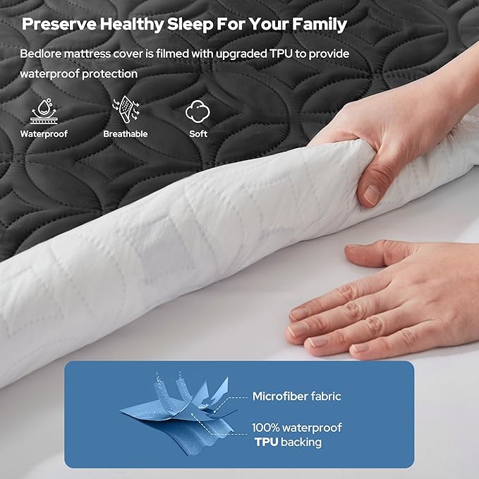 BEDLORE Waterproof Mattress Protector, Queen Size Mattress Pad Noiseless | Deep Pockets Fit 6"-18" Mattresses, Soft Breathable Dirt-proof Bed Mattress Cover Washable for Home, Bedroom, Hotel (Black)