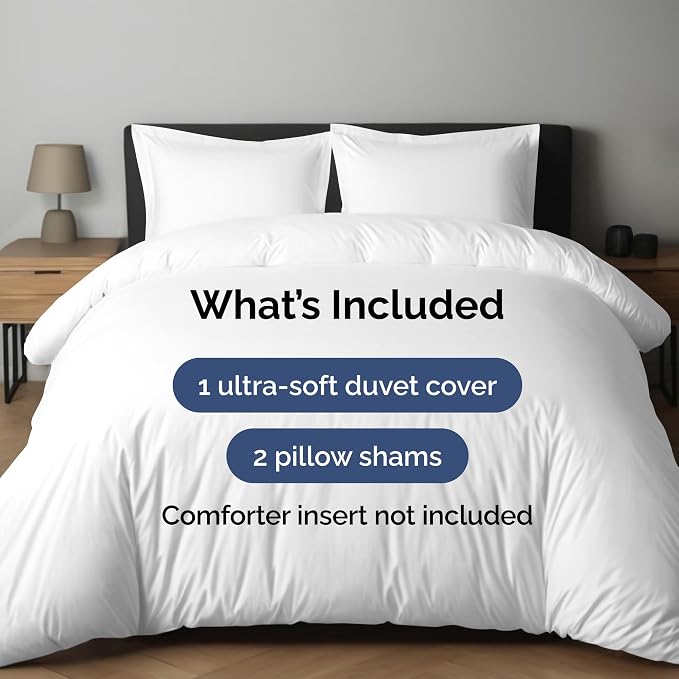 Duvet Cover Full Size - Extra Soft 3 Piece with Zipper Closure - White | Extra Soft, Breathable, Full Duvet Cover 80" x 90" with 2 Pillow Shams, Zipper Closures & Ties, Women, Men, Kids & Teens