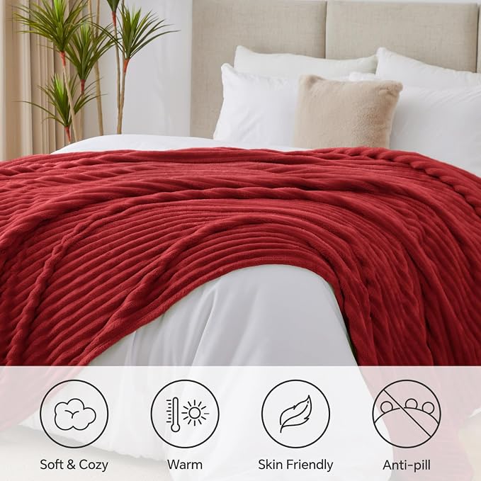 BEDELITE Ribbed Full Size Blanket for Bed, Burgundy, 84"x90" | Ultra-Soft Plush Fleece, Warm Yet Lightweight, Ribbed Texture, Home Decor, Machine Washable, Giftable, All-Season Use