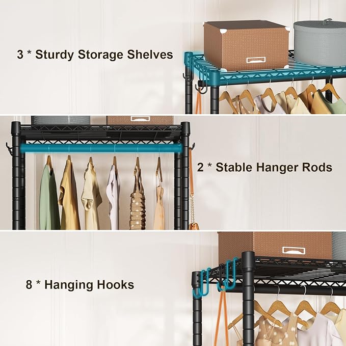 FUTASSI Rolling Clothes Rack, Clothing Racks for Hanging Clothes, Black | P3 Mini Heavy Duty Garment Rack with Wheels, Freestanding Portable Closet Racks 23.6'' W x 14'' D x 78.5'' H, Max Load 430Lbs