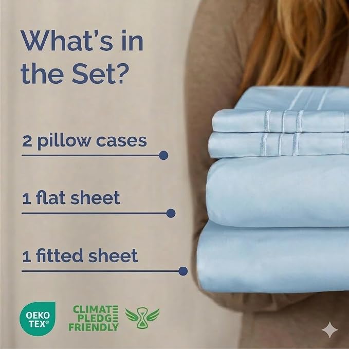 Cal King Size 4 Piece Sheet Set - Breathable & Cooling Sheets - Light Blue | Hotel Luxury Bed Sheets for Women & Men, Deep Pockets, Easy-Fit, Extra Soft & Wrinkle Free Sheets, Oeko-Tex Bed Sheet Set