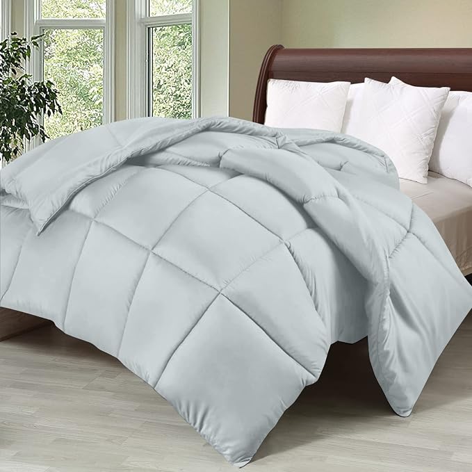 Utopia Bedding Queen Comforter, Duvet Insert, Light Grey, 88 x 88 Inches | Soft and Fluffy Down Alternative Bed Comforter, All Season, Breathable, Corner Tabs, Box Stitched, Durable, Machine Washable