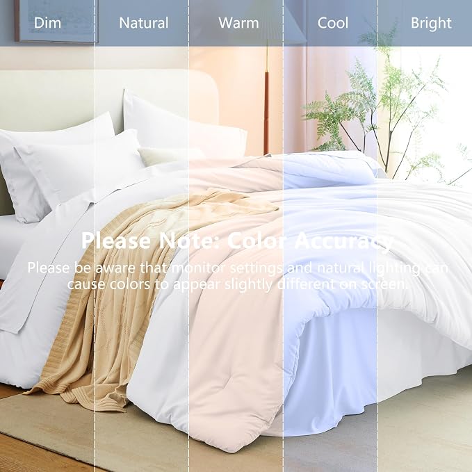 King Size Comforter Set White, 7 Pieces Bed in a Bag | OEKO-TEX Certified, All-Season, Bedroom, 240GSM Down Alternative Comforter, Flat & Fitted Sheets, 2 Pillowcases & 2 Shams