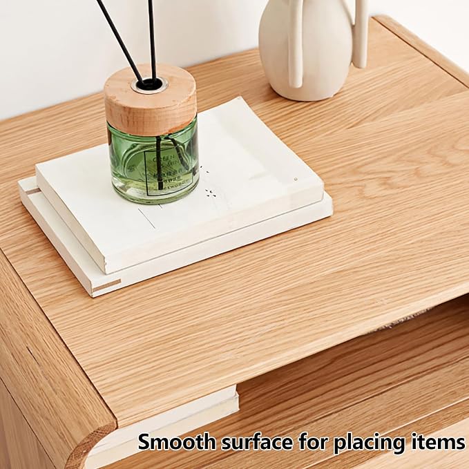 100% Solid Oak Nightstand, Wood Nightstands with 2 Drawers, Mid Century Modern Nightstands with Open Storage, Wooden Night Stand Bedside Table for Bedroom.