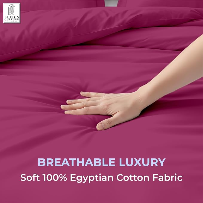 Kotton Culture 3 Pc California King Duvet Cover Set-100% Egyptian Cotton 600 Thread Count Ultra Soft Premium Durable Comforter Cover Zipper Closure & Corner Ties- (Hot Pink, 104" X 98")