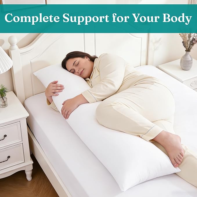 Oubonun Full Body Pillow for Side Sleeper, Adjustable White Long Bed Pillow | Generous Fill Firm Plush Support - Large Loft Insert for Pregnancy Contour, Breathable Sweat-Absorbing Skin-Friendly Cushion