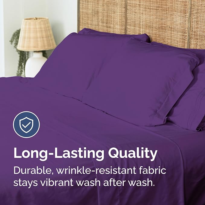 Queen Flat Sheet - Single Top Flat Sheet Only - Soft & Cooling - Purple | Hotel Luxury Top Flat Sheet Only, Ultra-Soft, Breathable & Cooling, Fade & Wrinkle Free, Easy-Care, Stain & Shrink Resistant