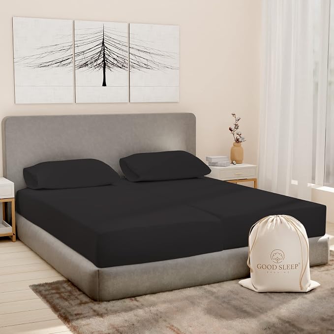Good Sleep Bedding Split King Sheets Sets for Adjustable Bed, 5 Piece, 100% Egyptian Cotton Bed Sheets for Adjustable Bed, Sateen Weave, 16 Inch Deep Pocket Bed Sheet - Dark Gray