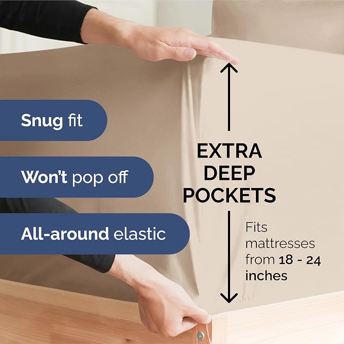 Extra Deep Queen Sheet Set - 4 Piece Breathable, Cooling Bed Sheets - Wheat | Easily Fits 18 to 24 inch Mattress - Ultra Soft, Wrinkle & Fade Free with Extra Deep Pockets - Comfy Hotel Luxury Bedding
