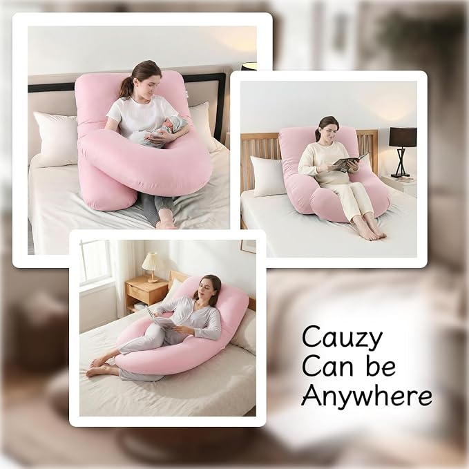 ALLOPERA Pregnancy Pillow, Full Body 57 Inch Maternity Pillow with Removable Washable Cover - Sleep Support for Legs, Back, Neck, Shoulder, HIPS, Belly for Pregnent Women, Pink Milk Fiber Cover