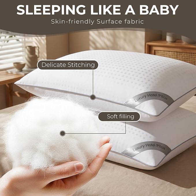 HIMOON Bed Pillows for Sleeping Set of 4,Queen Size Cooling Pillows 4 Pack,Top-end Microfiber Cover for Side Stomach Back Sleepers