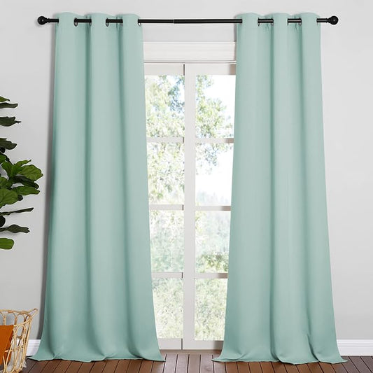 NICETOWN Patio Glass Door Panels, 1 Pair, 42 x 90-inch, Aqua | Blackout Curtains for Bedroom/Living Room, Privacy Panel Drapes for Dining and Guest Room