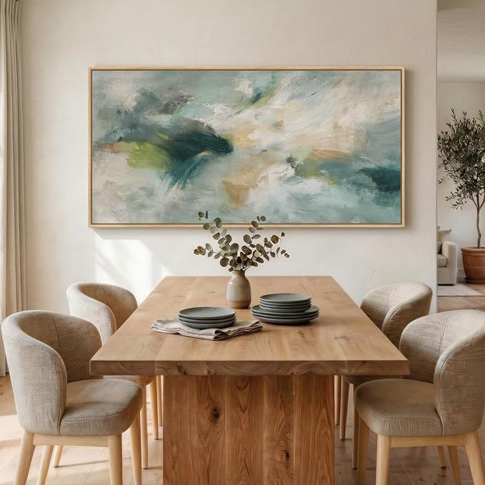 Extra Large Framed Sage Green Abstract Wall Art for Living Room, 36x72 In | Modern teal paintings, Horizontal canvas prints, Oversized pictures, Contemporary artwork, Wall decor for bedroom dining room