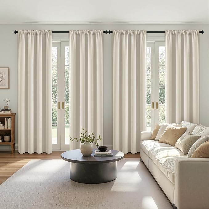 MIULEE 84 Inch Length Cream Beige Blackout Bedroom Curtains Set of 4 | Thermal Curtains for Summer Heat, Light Blocking Privacy Bedroom Window Drapes, Top&Bottom Rod Pocket, Living Room