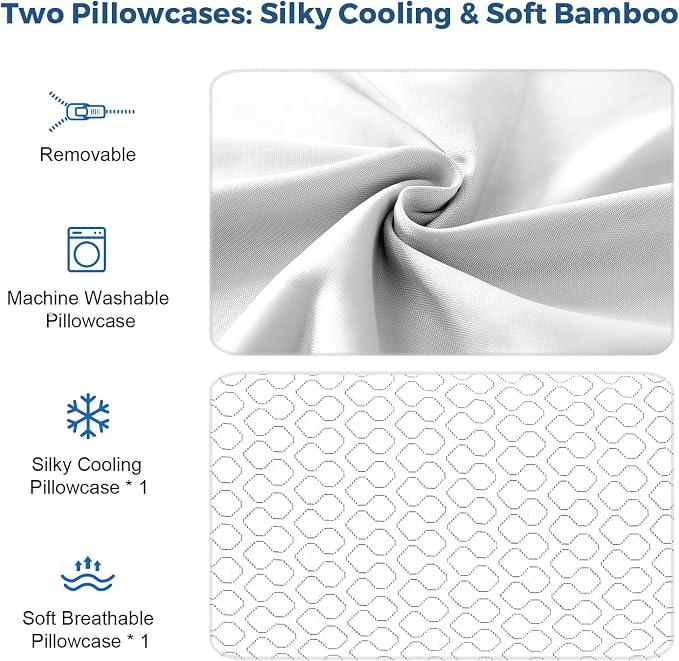 Pillow King Size Memory Foam for Sleeping, Bed Pillows with Washable Cooling Pillowcase for Back & Side & Stomach Sleepers, 20x36 inches (White, King 1-Pack)