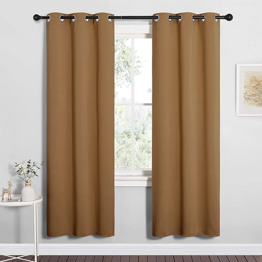 NICETOWN Sleek Blackout Curtains, 2 Panels, W34 x L72-inch, Gold Brown | Noise Reducing and Block Draft Panels for Windows Door Doorway Laundry Office Luxury Decor Theme