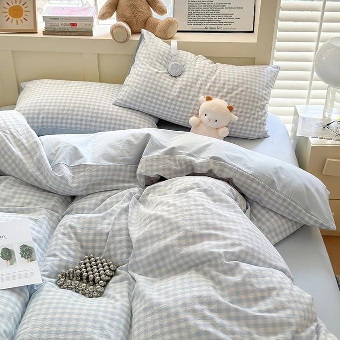 Nayoroom Blue Gingham Duvet Cover Full Reversible Plaid Checkered Bedding | Modern Farmhouse Coastal, Dorm Bedding, Soft Breathable Washed Microfiber, All-Season Comfort, Hidden Zipper, 4 Corner Ties