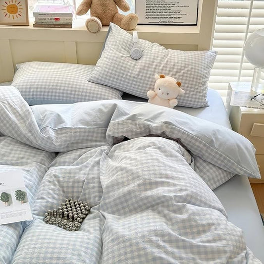 Nayoroom Blue Gingham Duvet Cover King Reversible Plaid Checkered Bedding | Modern Farmhouse Coastal, Dorm Bedding, Soft Breathable Washed Microfiber, All-Season Comfort, Hidden Zipper, 4 Corner Ties