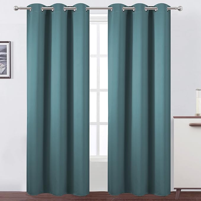Sea Teal Thermal Blackout Curtains/42 x 84 Inch/Set of 2 Panels Room Darkening Curtains for Bedroom