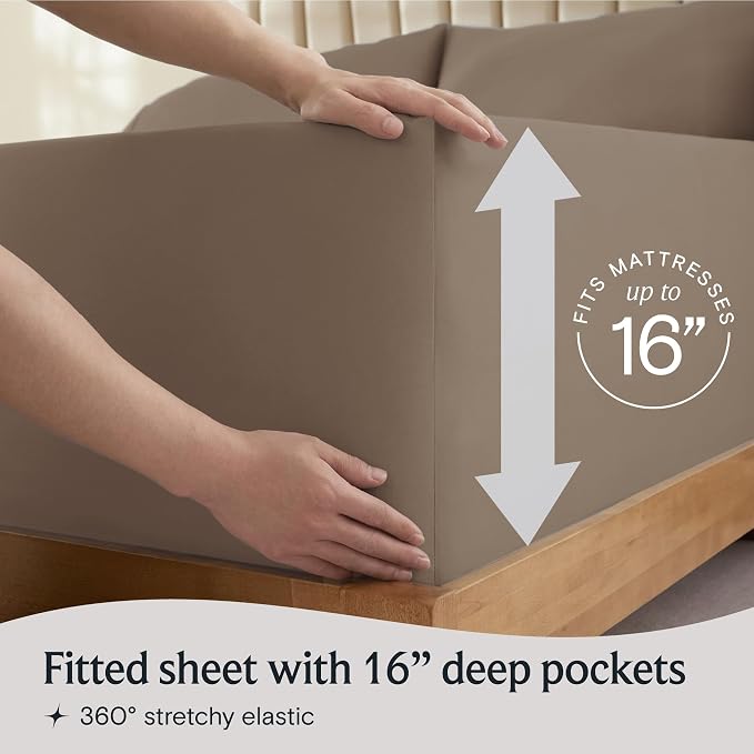 LuxClub 5 PC Split King Sheet Set, Deep Pockets Wrinkle Free Cooling Bed Sheets Hotel Bedding for Women, Men, Includes 2 Fitted Sheet, 1 Flat Sheet and 2 PillowcasesSoft Dark Khaki | LuxClub Silky Fitted Sheet & Pillowcase Sets, Breathable Hotel Luxury...