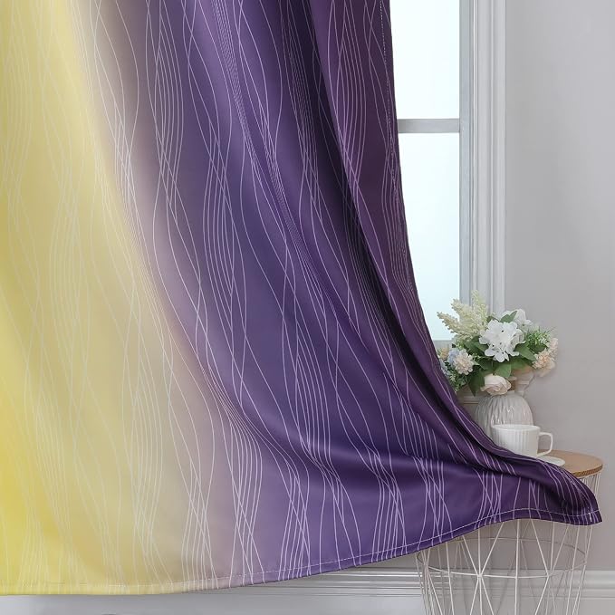 Yellow and Purple Ombre Blackout Curtains for Bedroom 45 Inches Long | Estelar Textiler Light Blocking Curtains for Short Window,Thermal Insulated,Room Darkening Grommet Drapes,52Wx45L,2 Panels