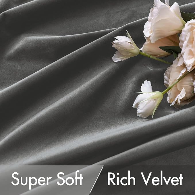 MIULEE Velvet Curtains 52x84 inches 2 Panels Gray Blackout Curtains | Luxury, Bedroom Living Room, Thermal Insulated, Super Soft Window Drapes, Rod Pocket & Back Tab